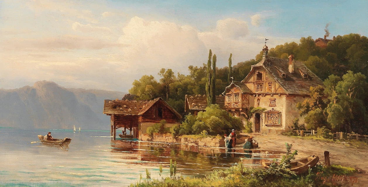Anton Hugo Ullik - Washerwomen On The Lake Shore