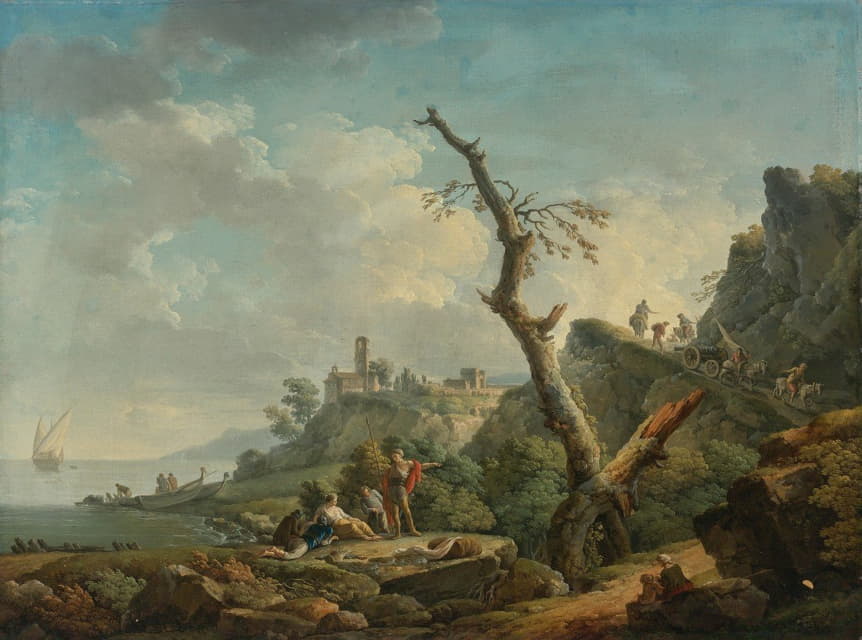 Carlo Bonavia - A River Landscape With Figures Reclining In The Foreground