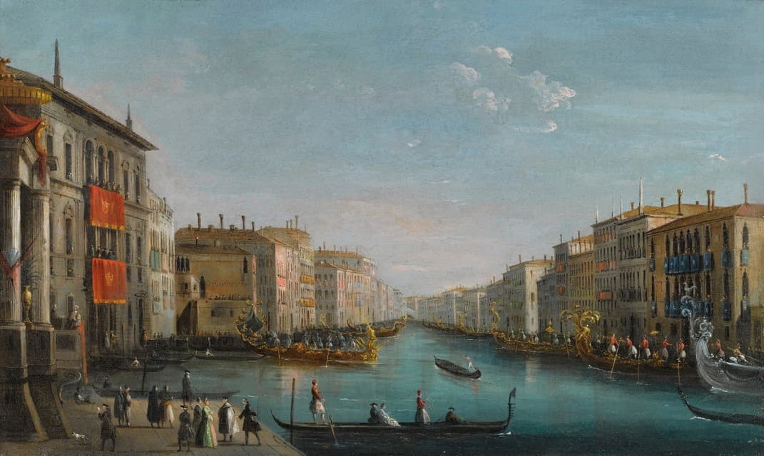 Giuseppe Bernardino Bison - Venice, A View Of The Grand Canal From The Palazzo Balbi Looking Toward The Rialto Bridge With A Regata