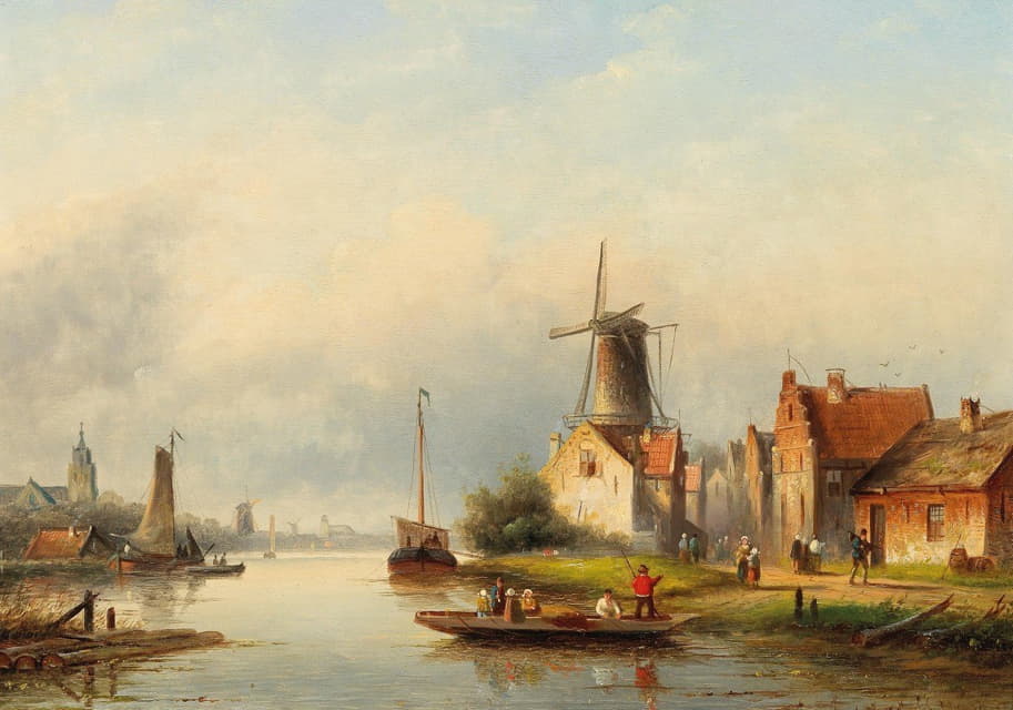 Jan Jacob Coenraad Spohler - Fishermen On The Canal