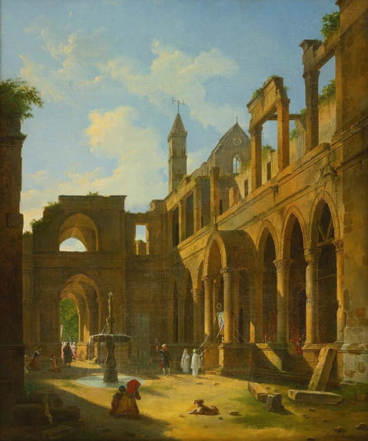 Jean-Baptiste Berlot - The Courtyard Of A Ruined Monastery