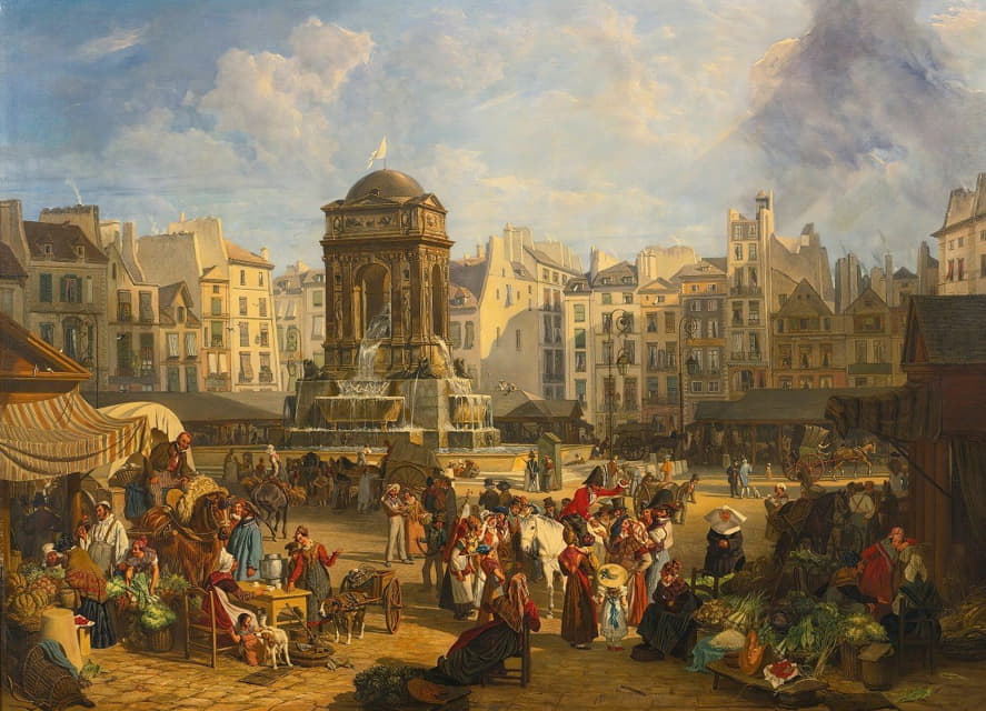 John James Chalon - View Of The Market And Fontaine Des Innocents, Paris