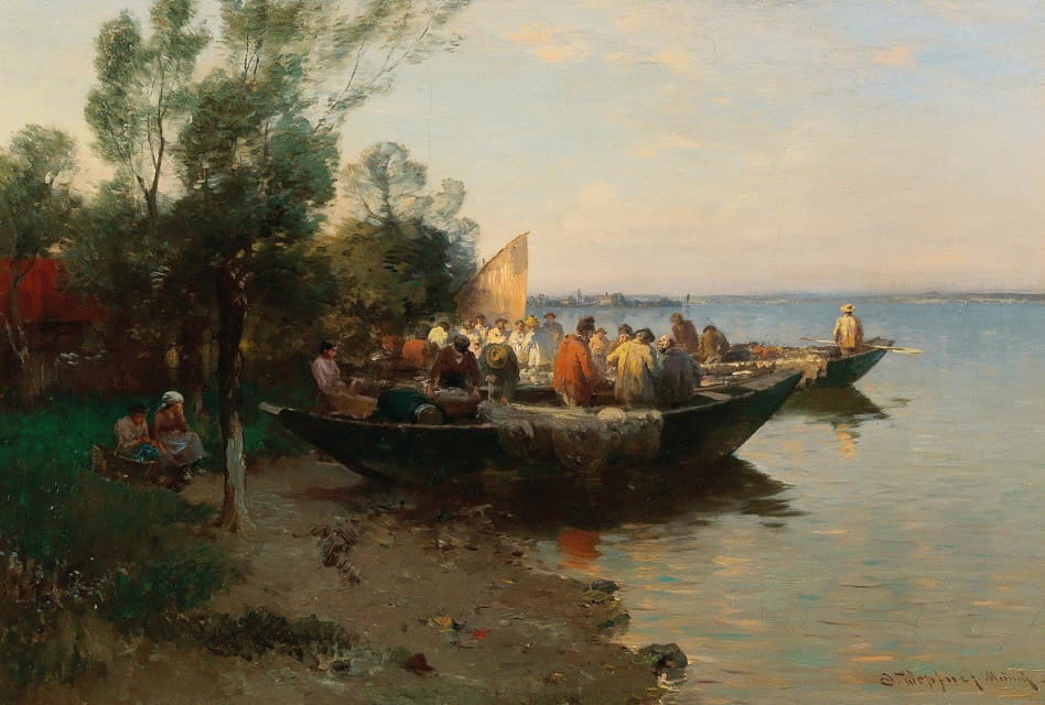 Joseph Wopfner - Fishing Boats On The Shore Of Lake Constance At Dusk