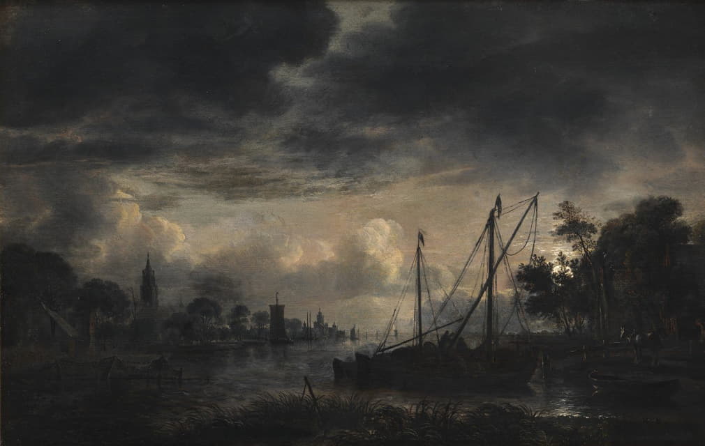 Aert van der Neer - River Landscape in Moonlight