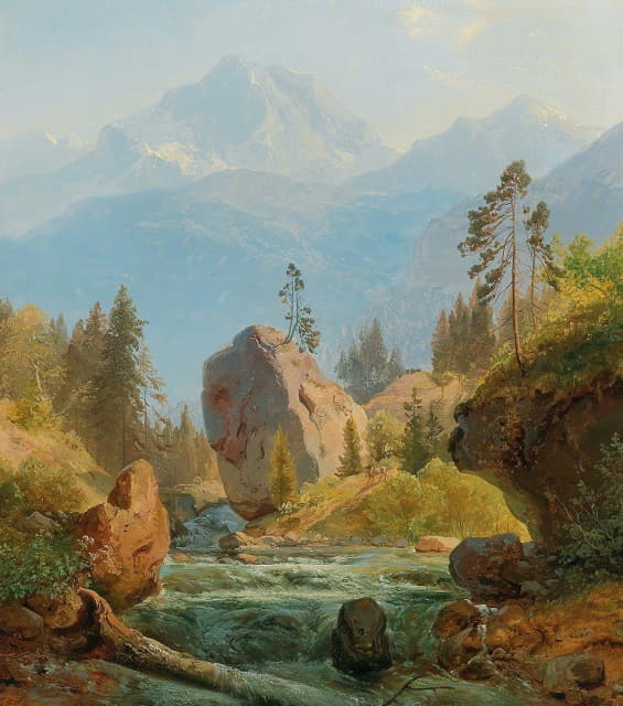 Albert Zimmermann - A Mountain Landscape With Creek