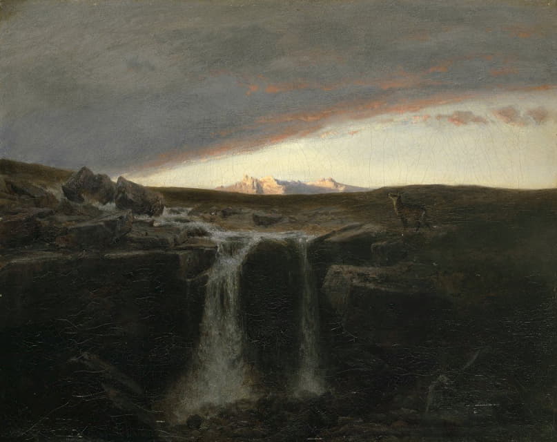 Arnold Böcklin - Mountain Landscape with Waterfall