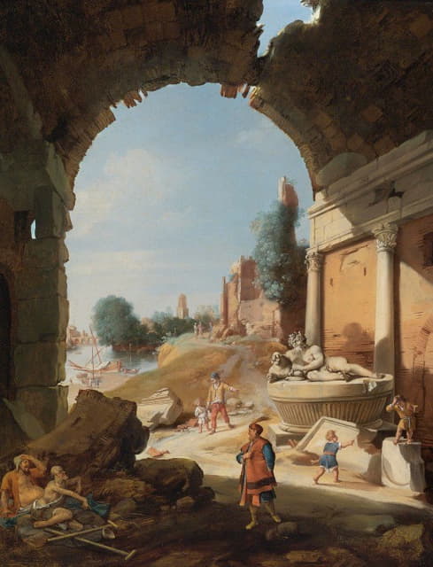 Bartholomeus Breenbergh - Figures Among Ruins By The Tiber