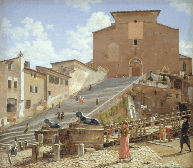 C.W. Eckersberg - The Marble Steps leading up to the Church of Santa Maria in Aracoeli in Rome