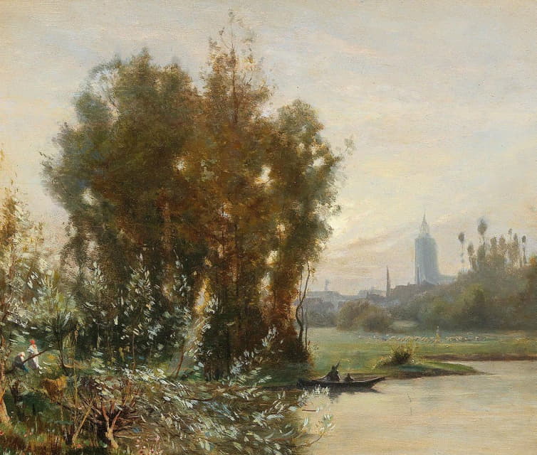 Camille Flers - River Landscape With A City In The Background