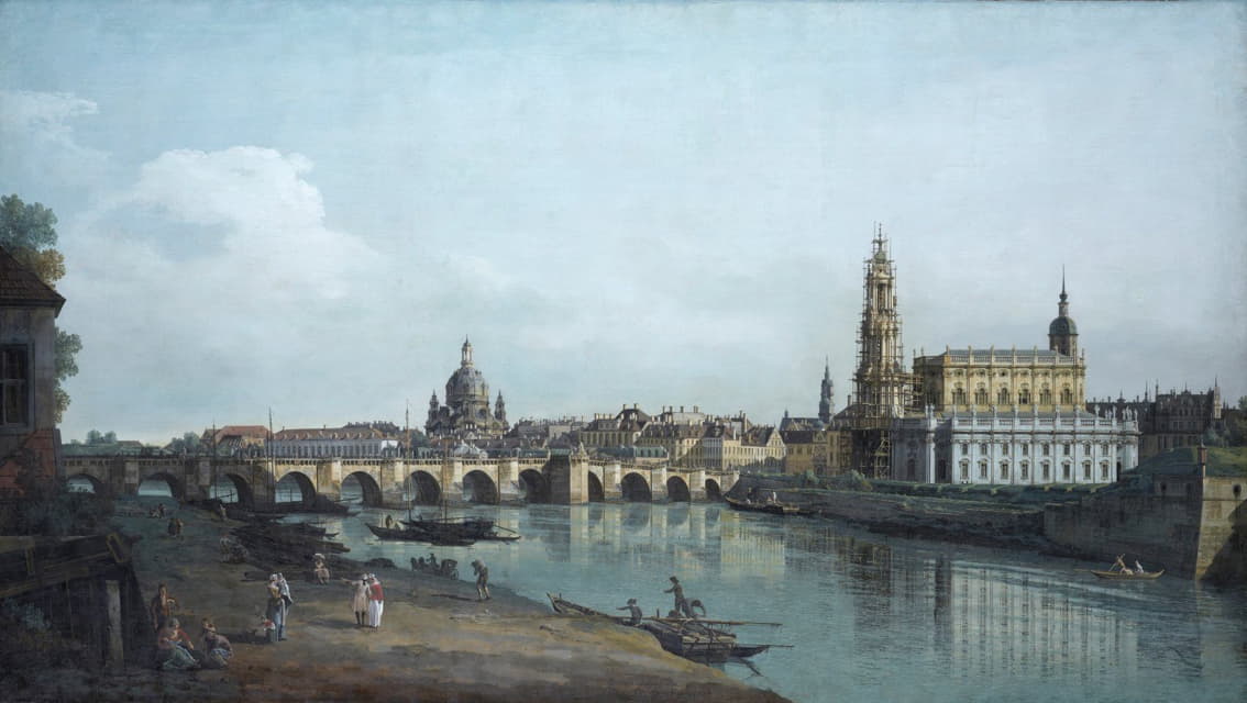 Canaletto - Dresden seen from the Right Bank of the Elbe, beneath the Augusts Bridge