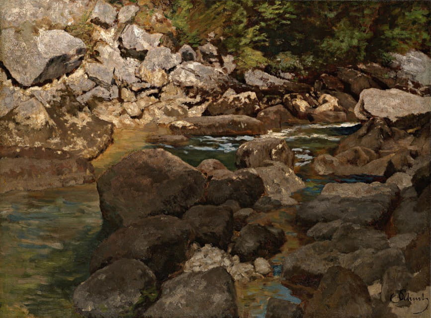 Carl Schuch - Mountain Stream with Boulders