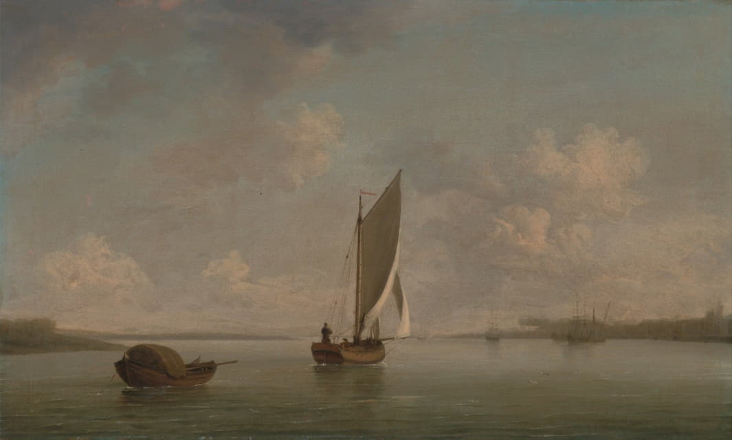 Charles Brooking - A Smack Under Sail in a Light Breeze in a River