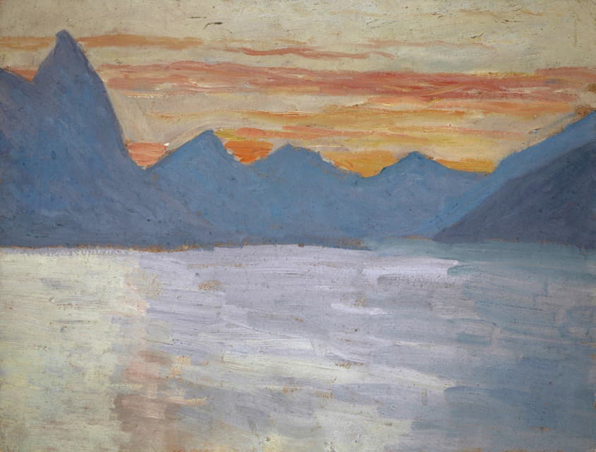 日出前卢加诺湖朝向波列扎山脉的景色