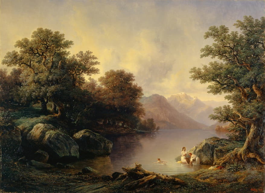 François Diday - By the Lake of Brienz (The Bathers)