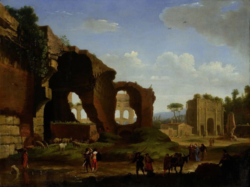 Herman van Swanevelt - A Roman View of the Ruins of the Temple of Venus and Rome with the Colosseum and the Arch of Constan…