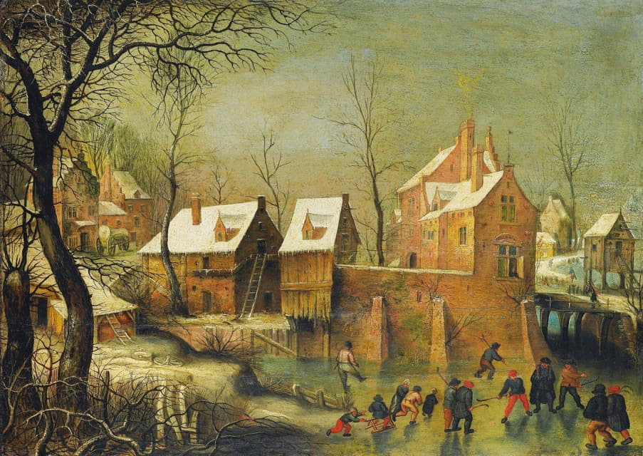 Jacob Grimmer - Townscape With Skaters On A Frozen River