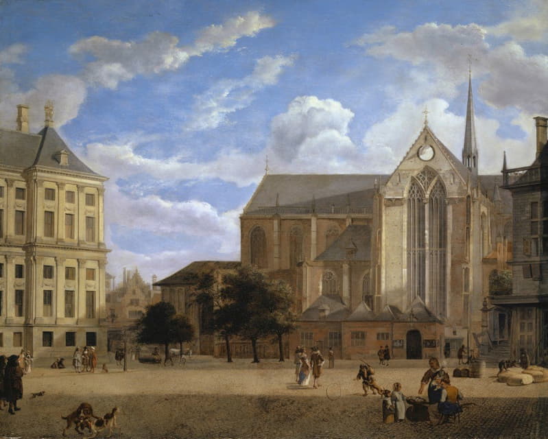 阿姆斯特丹通往市政厅和纽威教堂的大坝