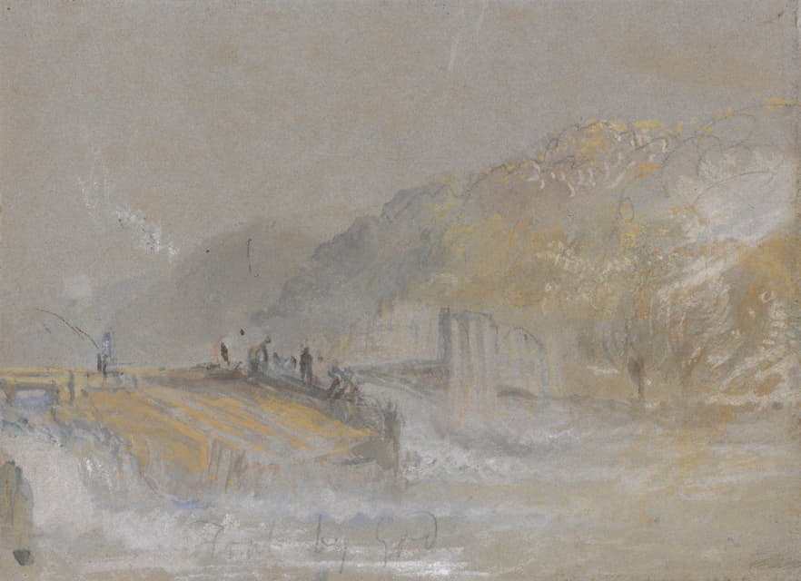 Foul by God: River Landscape with Anglers Fishing From a Weir