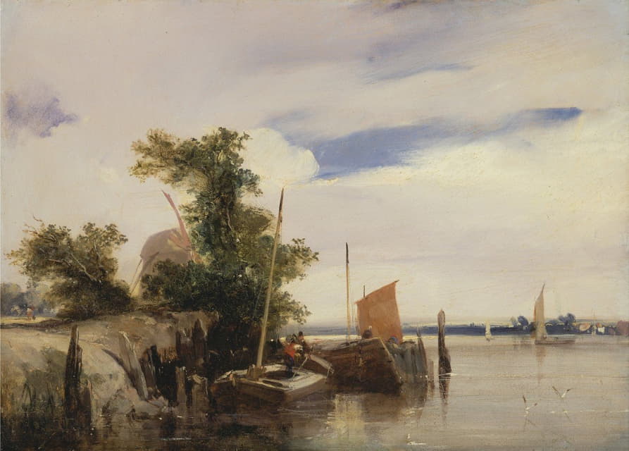 Richard Parkes Bonington - Barges on a River