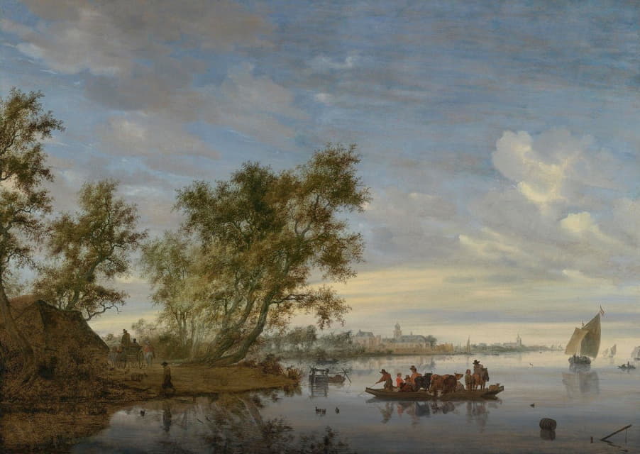 Jacob Salomonsz. van Ruysdael - Ferry Boat With Cattle On The River Vecht Near Nijenrode
