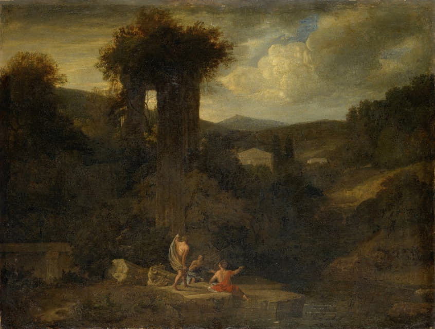 Anonymous - Landscape with the Remains of a Temple and Fischermen and River