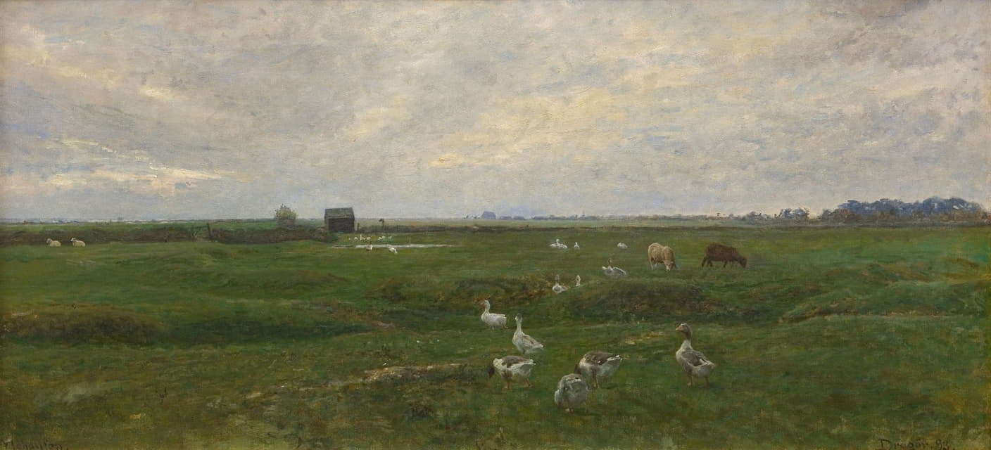Viggo Johansen - Geese by a Lake. A Storm is Brewing. Dragør, the Island of Amager