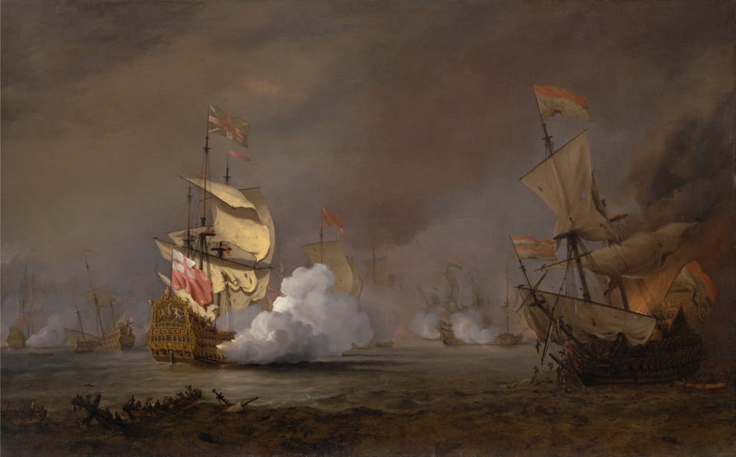 Willem van de Velde the Younger - Sea Battle of the Anglo-Dutch Wars