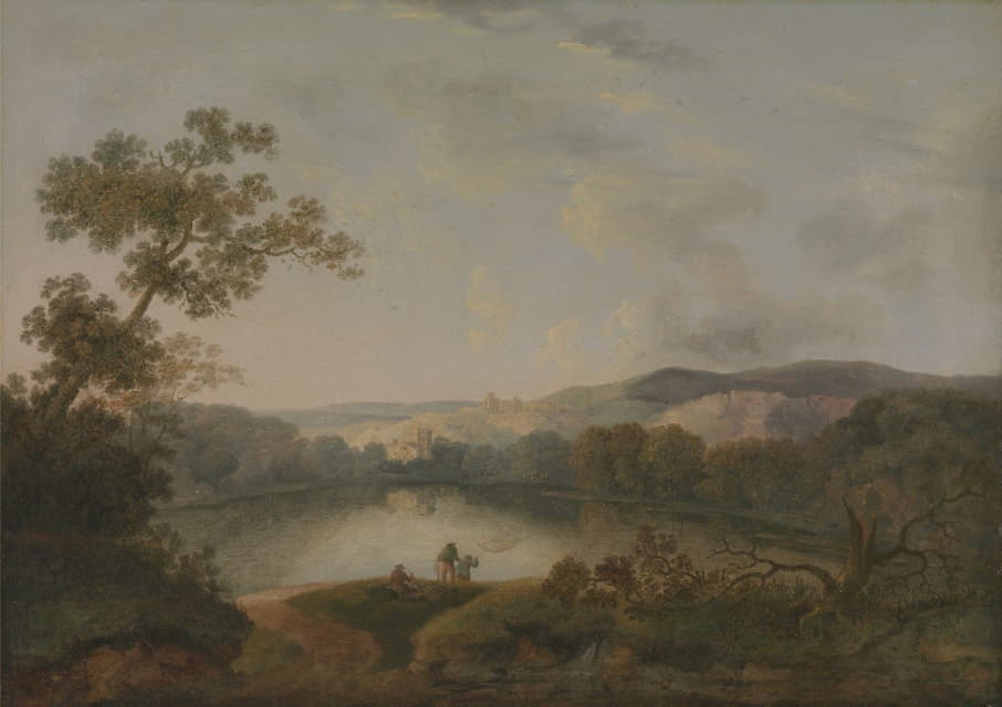 William Groombridge - A View of a Lake with Fishermen