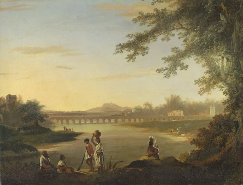 William Hodges - The Marmalong Bridge, with a Sepoy and Natives in the Foreground
