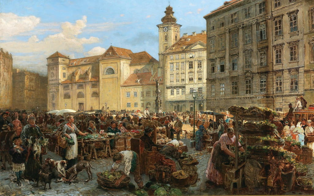Alois Schönn - Vienna, a view of the market on Freyung