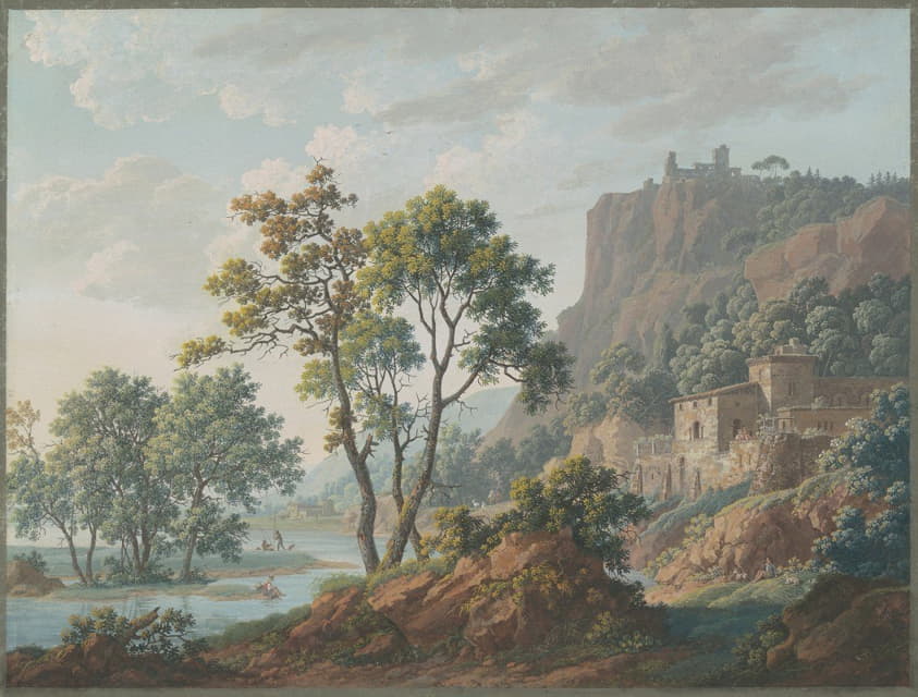 Baron Louis-Albert-Guillain Bacler d'Albe - River Landscape with Castles and Fishermen