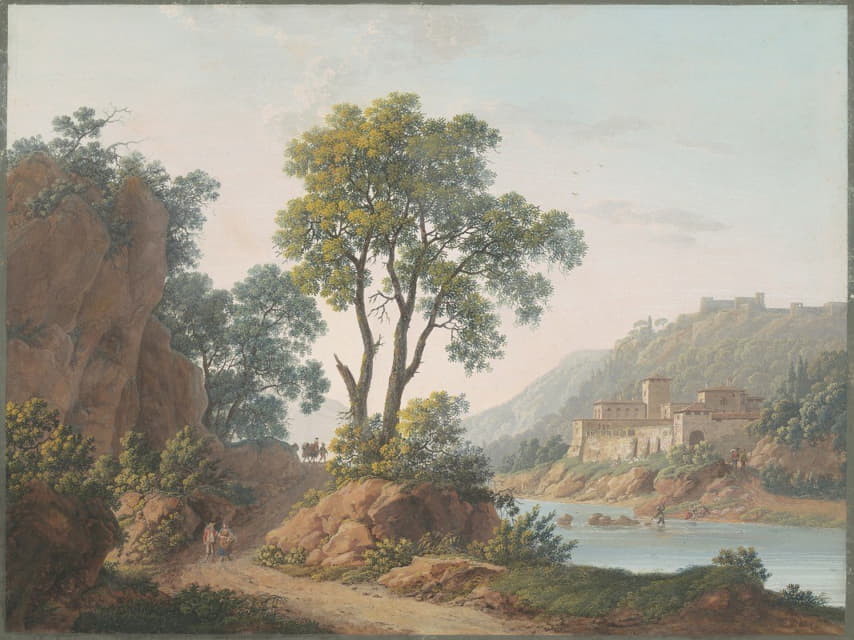 Baron Louis-Albert-Guillain Bacler d'Albe - River Landscape with Castles and Travelers