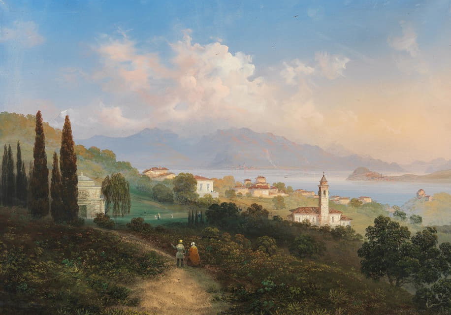 Carlo Bossoli - A View of Lake Como and Menaggio, with Punta di Bellagio on the Right