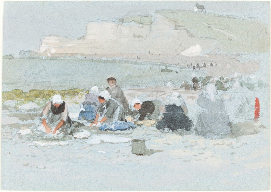 Etretat海滩上的洗衣女工
