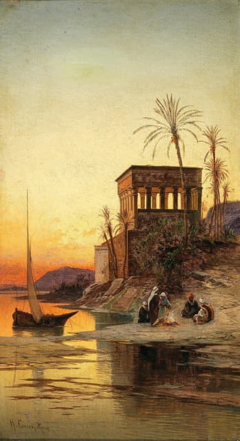 Hermann David Solomon Corrodi - Resting by the Nile, in the Background Trajan’s Kiosk