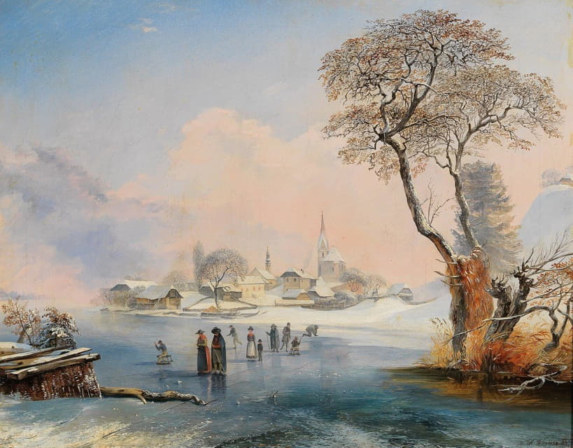 Johann Werner - Ice skating by Maria Wörth on Lake Wörthersee