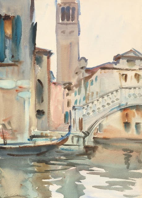 威尼斯的一座桥和钟楼