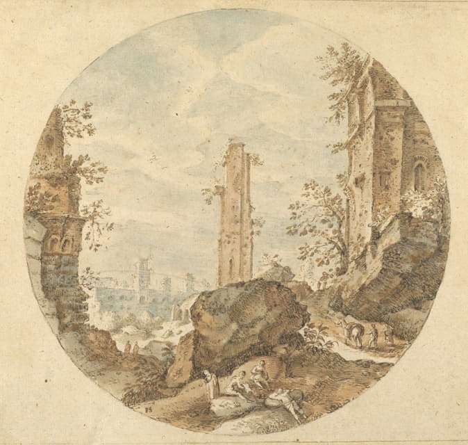 Pieter Stevens - Travellers among Roman Ruins