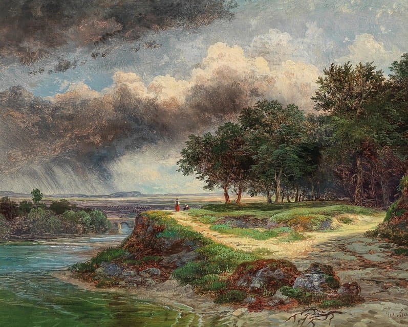 Wilhelm Steinfeld - A Vast River Landscape on a Rainy Day