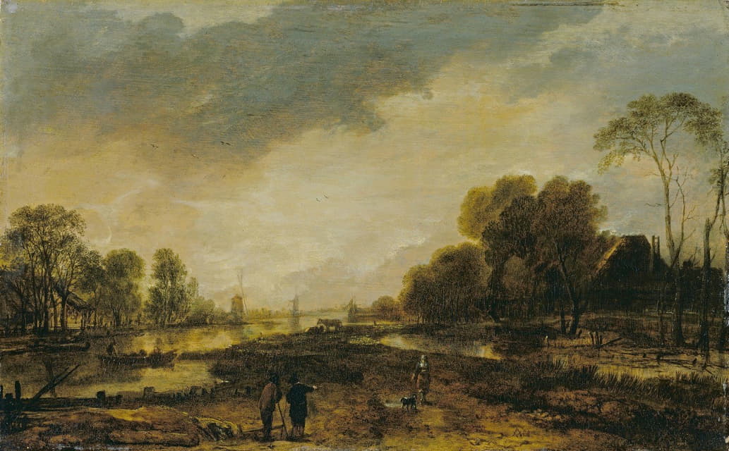 Aert van der Neer - A River Scene; Evening