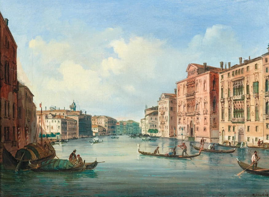 Carlo Grubacs - Venice, a view of the Grand Canal with Palazzo Cavalli-Franchetti and Palazzo Barbaro