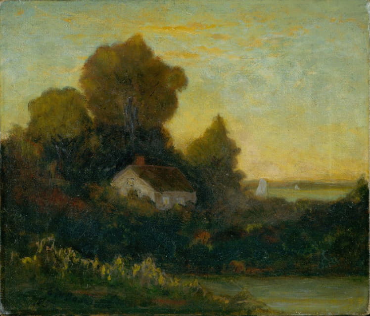 Edward Mitchell Bannister - Untitled (house in woods near lake)