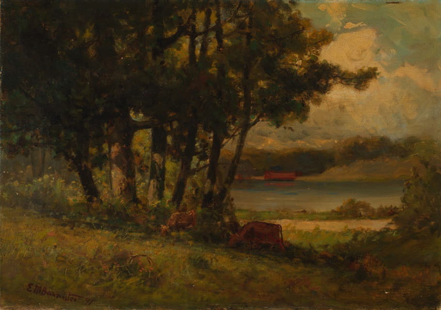 Edward Mitchell Bannister - Untitled (landscape with cows grazing near river)