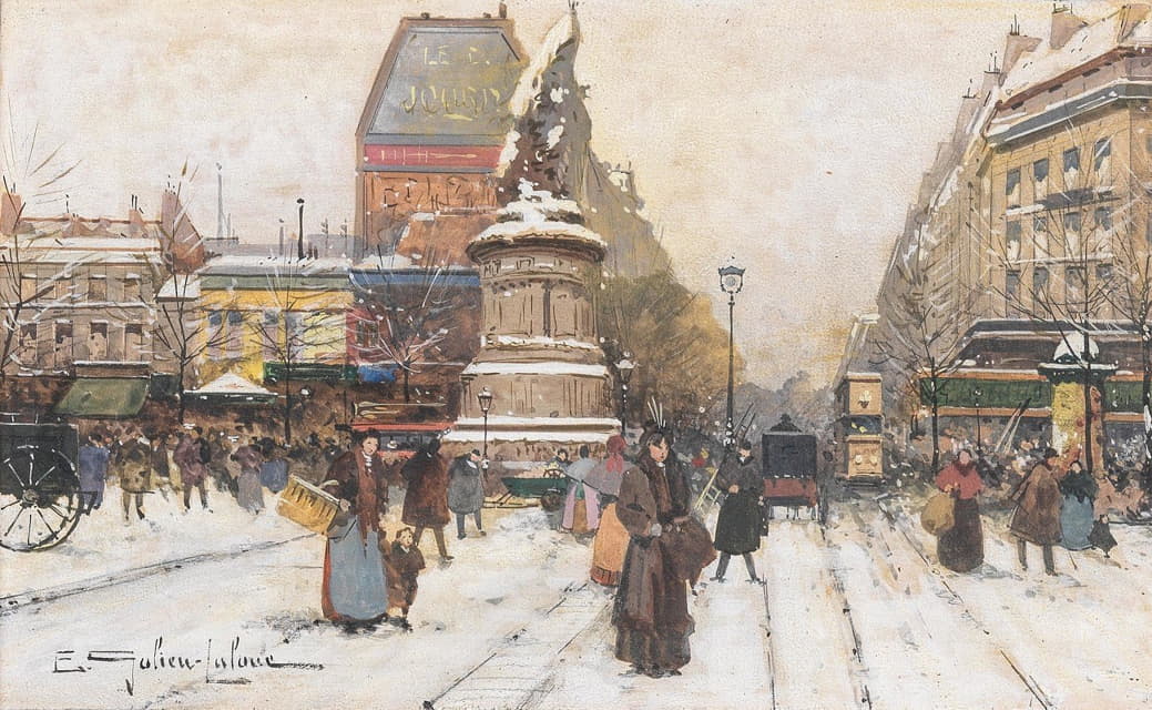 Eugène Galien-Laloue - The Place de Clichy in Snow, Paris