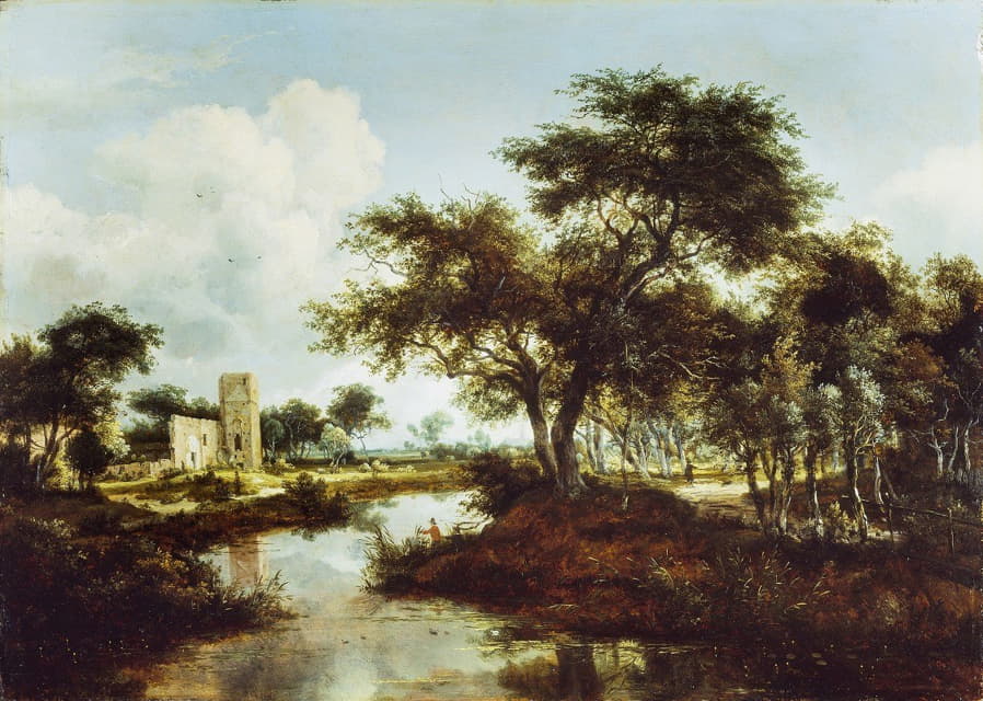 Meindert Hobbema - A Ruin on the Bank of a River