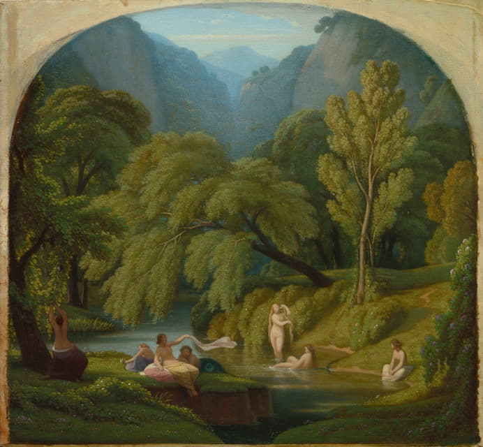 Théodore Caruelle d' Aligny - The Bathers, Souvenir of the Banks of the Anio River at Tivoli