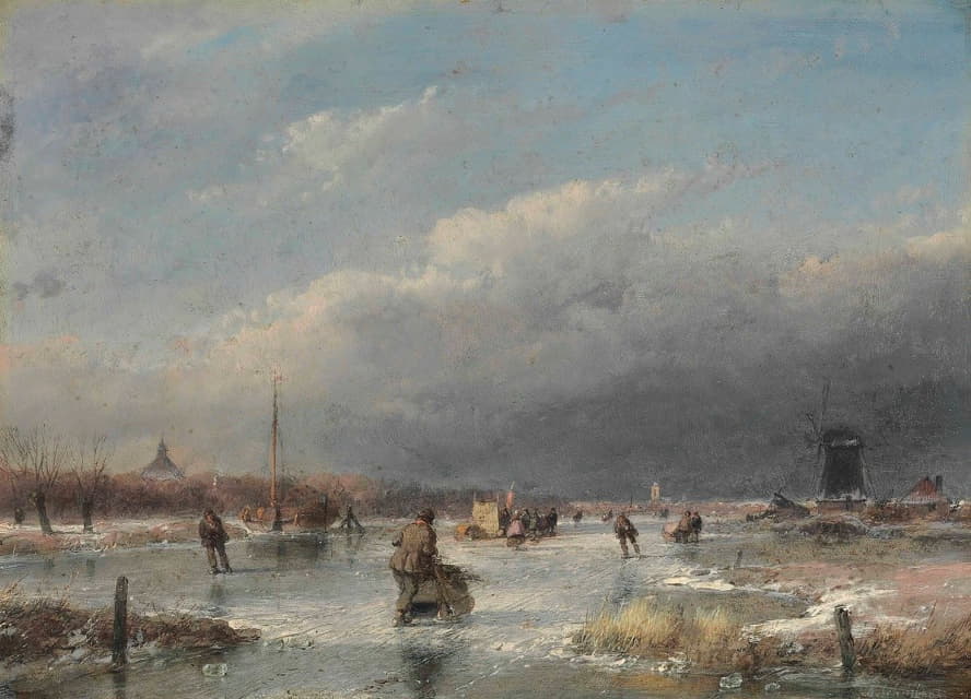 Andreas Schelfhout - Skaters On A Frozen River