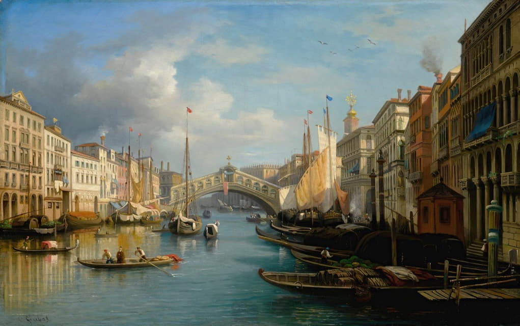 威尼斯，从南面可以看到大运河和里亚尔托大桥