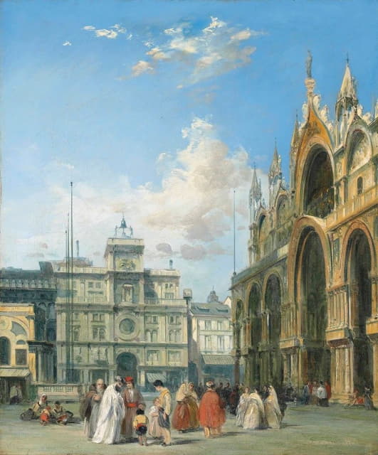Edward Pritchett - Figures Beside The Basilica Of San Marco And The Torre Dell’orlogio, Venice