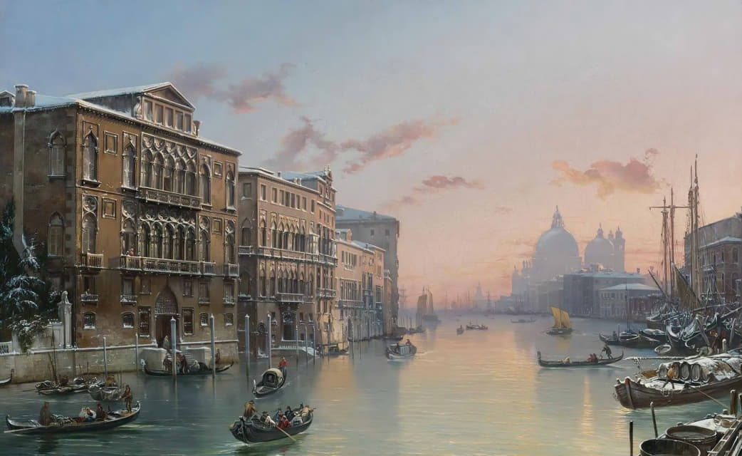 Friedrich von Nerly - A Winter View Of The Grand Canal, Venice, From The Palazzo Cavalli-Franchetti Towards Santa Maria Della Salute
